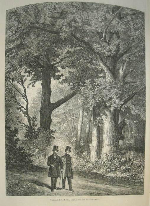 Photo 1 - GRAVURE 1861. PROMENADE DE L’EMPEREUR NAPOLEON III EN FORET DE FONTAINEBLEAU....